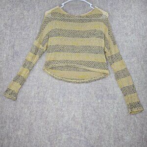 Body Central Striped Open Knit Sweater Yellow/Gray Long Sleeve Lightweight